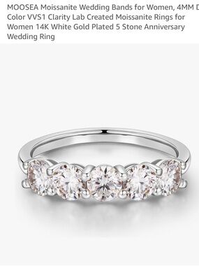 Moonsea Silver-Tone Five-Stone Moissanite Ring with White Stones